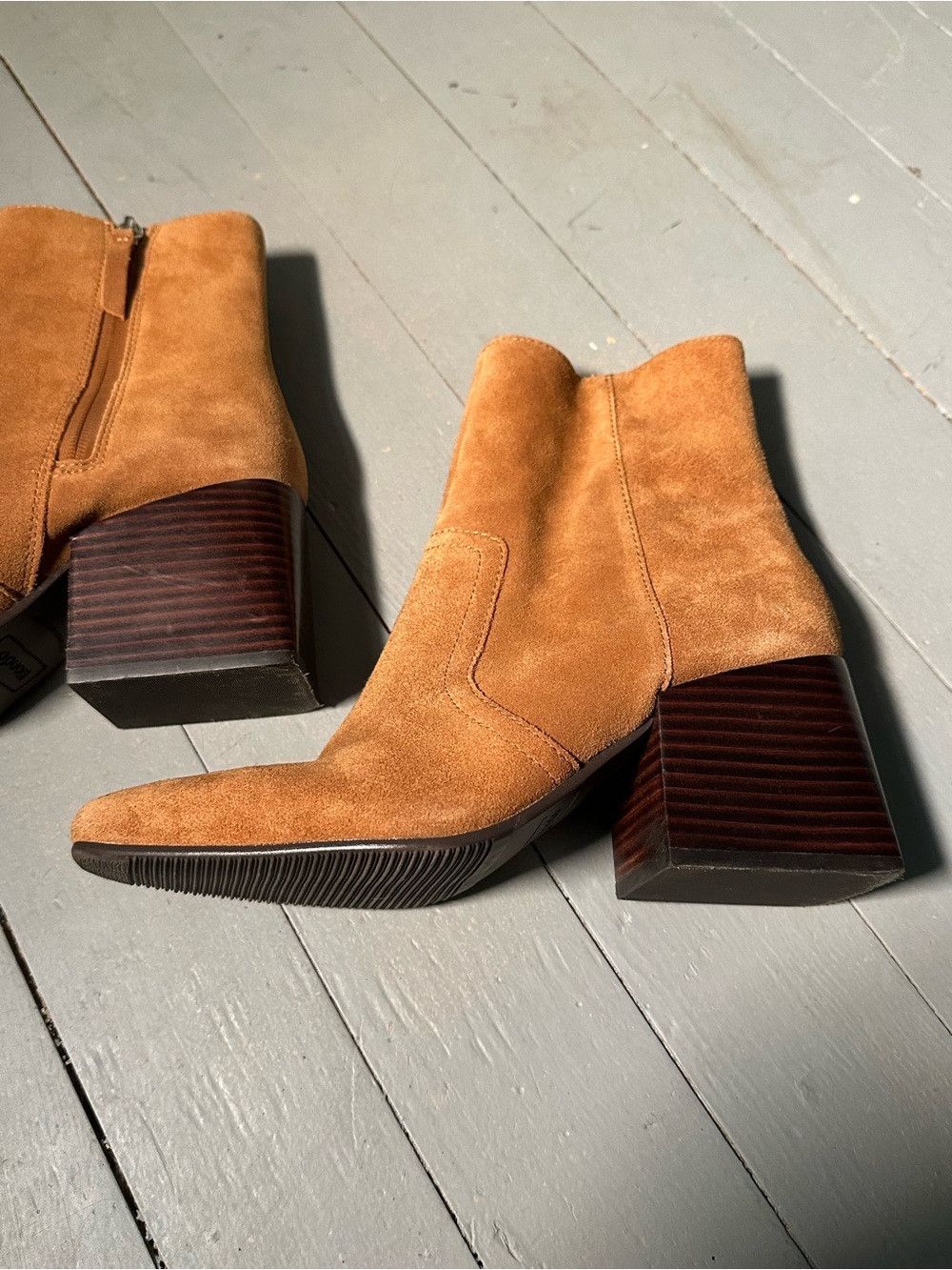Blondo Tan Suede Ankle Booties with Block Heel Waterproof Leather - Picture 5 of 11